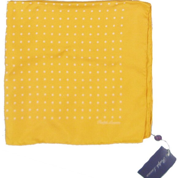 NEW Ralph Lauren Purple Label Silk Pocket Square! Yellow with Polka Dots  STAIN - Picture 1 of 2